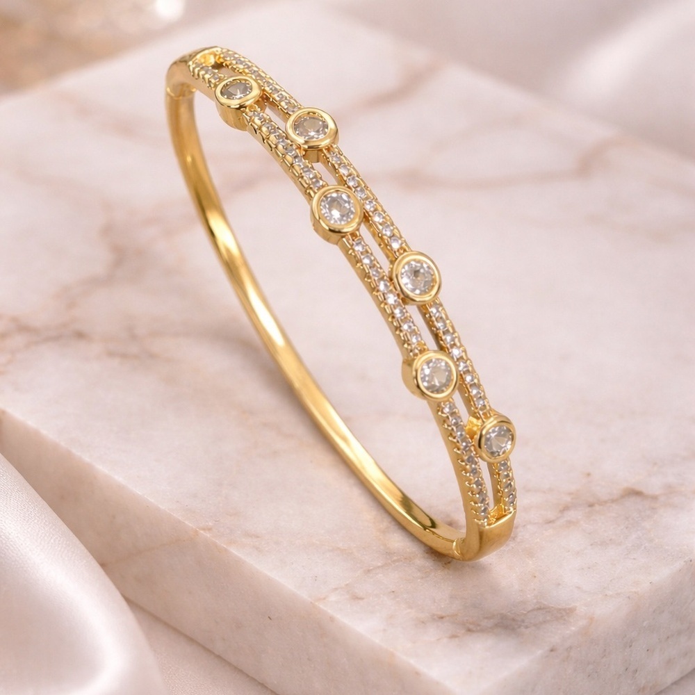 Gold Double Layer Rhinestone Bangle Bracelet